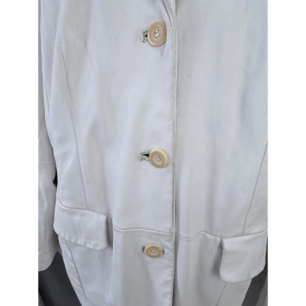 Terry Lewis Classic Luxuries White Genuine Leather Long Coat Size 1X - Picture 4 of 13